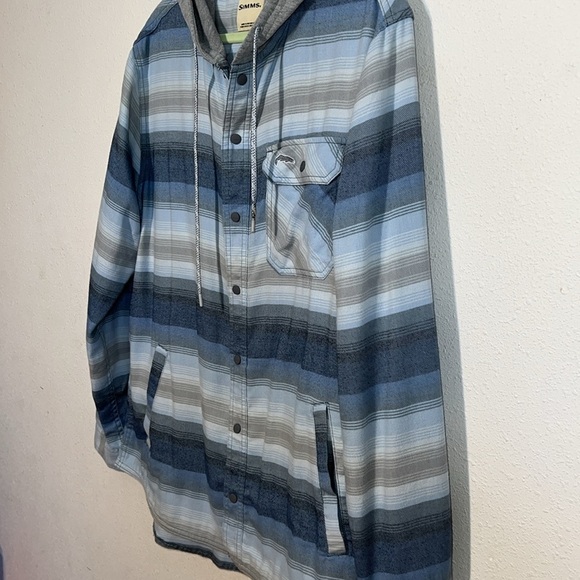 Simms Blue and Gray Hooded Stripped Shacket Size Large - Picture 4 of 16